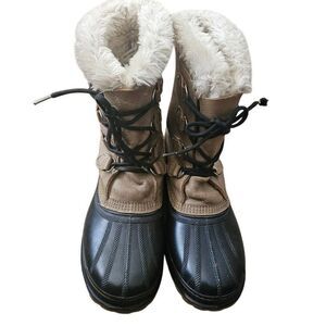 VTG Sorel Men's Steel Shank Winter Boot Size 8 Brown Black Made USA Wool